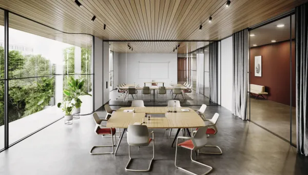 Wilkhahn-Stühle aus der Metrik in einem Besprechungsraum